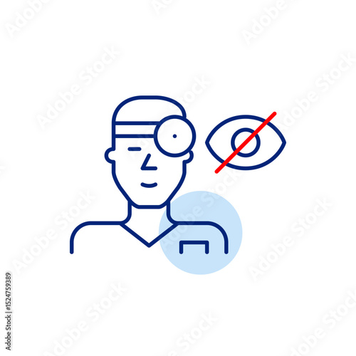 Vector icon of ear, nose, and throat doctor with crossed-out eye, symbolizing confidential consultations, private medical care, or hidden patient info. Ideal for healthcare apps, ENT clinics, and priv