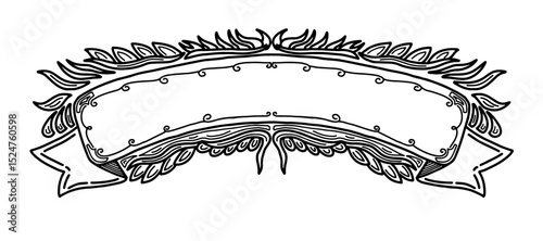 Decorative banner scroll ribbon vector decorated with leaves. Hand drawn doodle style border design element. Place for text message.Vector illustration
