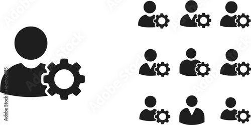 User Settings Icon Set. Person with Gear. Profile management icon. User Configuration.