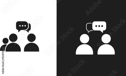 Group of people talking and sharing ideas icon. Communication and teamwork concept. Vector illustration