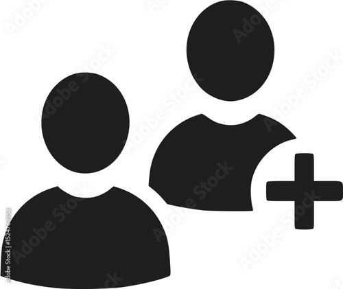 Add user icon. People and Plus sign symbol. Vector illustration.