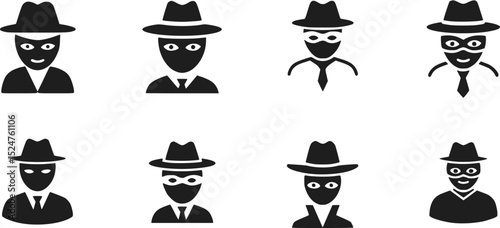 Set of vector silhouettes of people with hats and eye masks