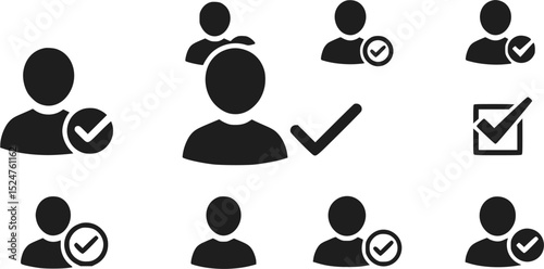 User icon set with check marks, vector illustration.