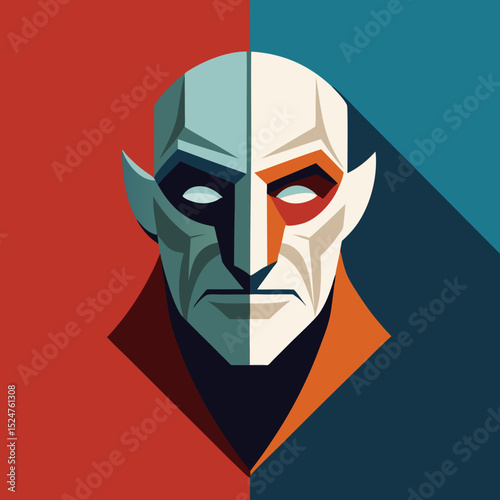 Tragedy comedy duality mask fusion icon vector illustration
