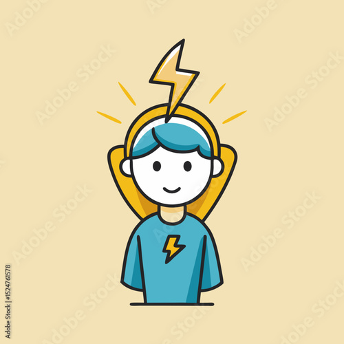 Lightning bolt of intuition over head icon vector illustration