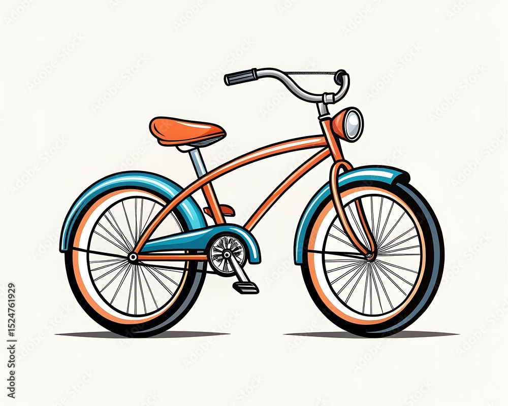 Fototapeta premium Orange Vintage Bicycle Illustration with Blue Tires and Basket 