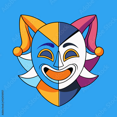 Dual mask tragedy and comedy fusion icon vector illustration