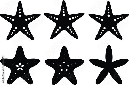 Starfish silhouette set, Sea fish silhouette bundle vector illustration