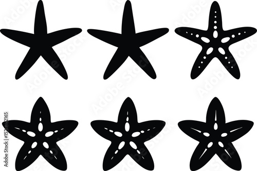 Starfish silhouette set, Sea fish silhouette bundle vector illustration