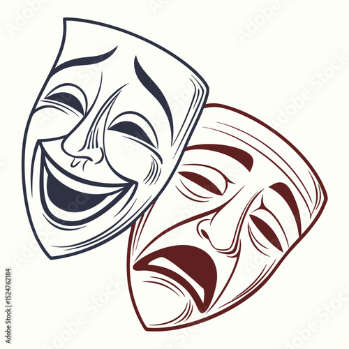 Tragedy comedy duality mask fusion icon vector illustration