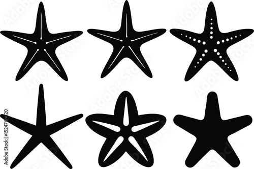 Starfish silhouette set, Sea fish silhouette bundle vector illustration