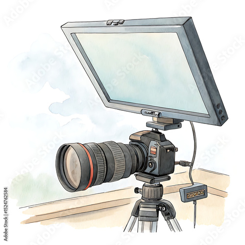 Simple Watercolor Movie Clipart Teleprompter Screen Design for Filmmaking
