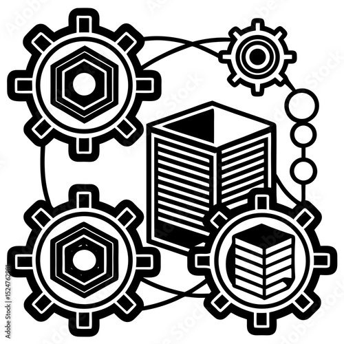 Smart contract blockchain gear and document icon vector illustration