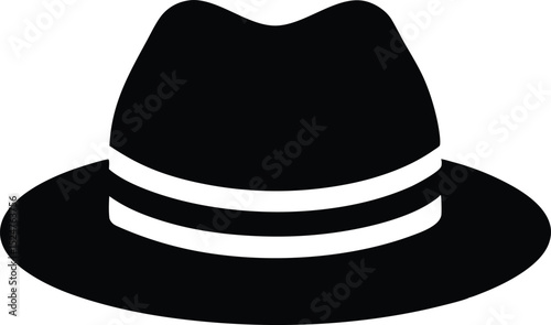 Detective hat silhouette, Black silhouette of a fedora hat with a thin decorative band, Detective different types of hat silhouette vector illustration