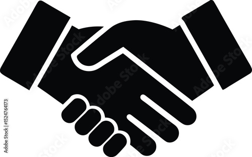 Bold handshake icon in solid black silhouette. Handshake simple icon, A vector illustration of a simple silhouette handshake icon design