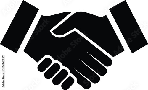 Bold handshake icon in solid black silhouette. Handshake simple icon, A vector illustration of a simple silhouette handshake icon design