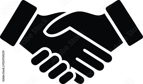Bold handshake icon in solid black silhouette. Handshake simple icon, A vector illustration of a simple silhouette handshake icon design