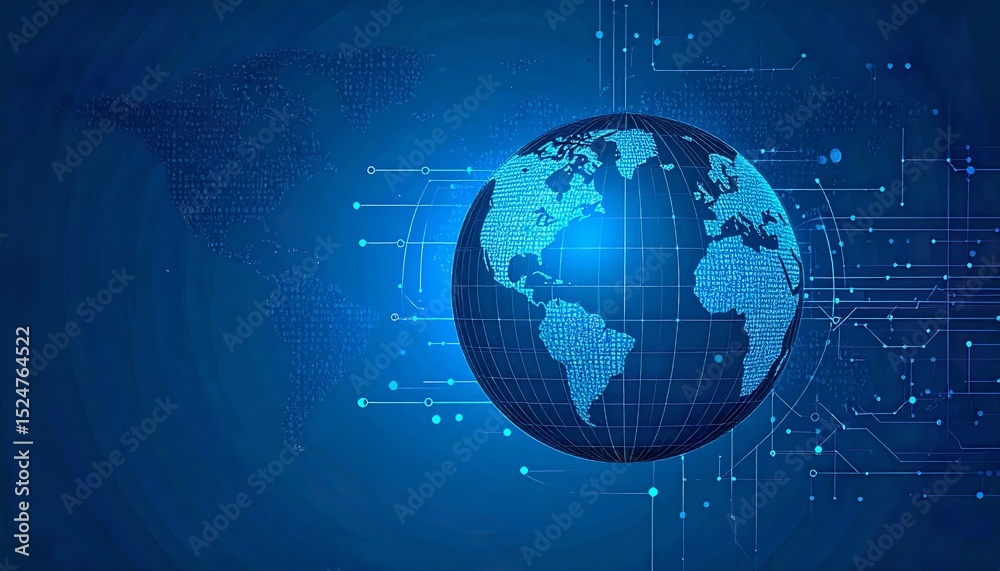 Naklejka premium Digital Earth with Global Network Grid – Futuristic Technology Concept 