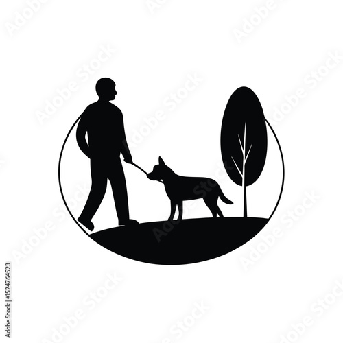 Dog Walker Park Black Soft Green Vector Silhouette
