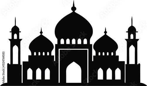 Islamic mosque silhouette, Mosque silhouette. Three mosque silhouette  on a white background.