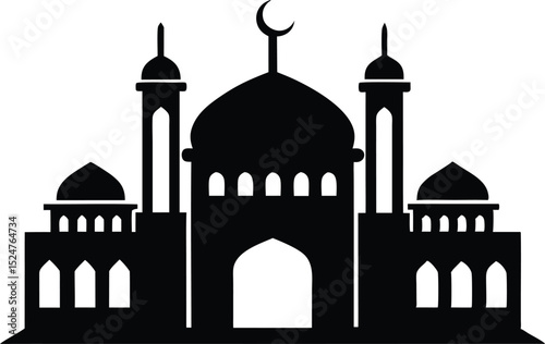 Islamic mosque silhouette, Mosque silhouette. Three mosque silhouette  on a white background.