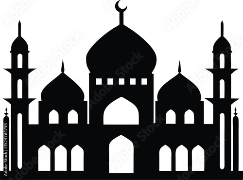 Islamic mosque silhouette, Mosque silhouette. Three mosque silhouette  on a white background.