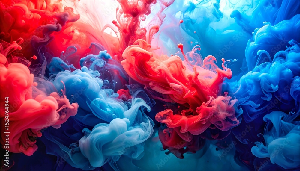 Obraz premium Colorful Ink Cloud in Water – Red and Blue Abstract Swirl with Vibrant Motion Effect