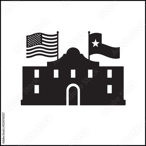 Alamo silhouette with Texas and USA flags