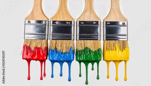 Artistic Paintbrushes with Dripping White Paint on White Background – Minimalist Art Theme