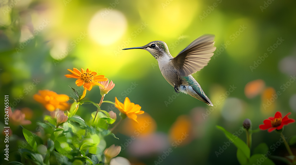 Fototapeta premium Hummingbird in Flower Garden