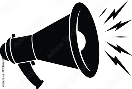 Black and white megaphone silhouette, megaphone icon, promotion icon in Line and silhouette vector style