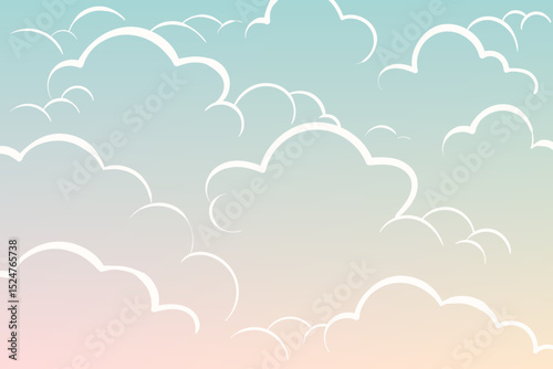 Sky background pattern. hand drawn seamless pattern. Blue and pink sky background for fabric design, textile print, wrapping paper, cover. Vector illustration.