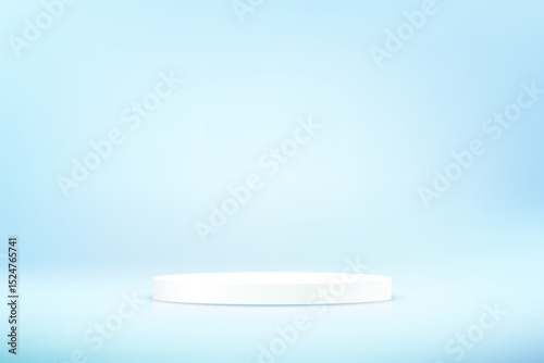 Blue background vector 3d with white podium. Abstract wallpaper design with copy space to display your products. Vector illustration.