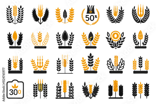 Wheat logo design template set isolated on transparent background