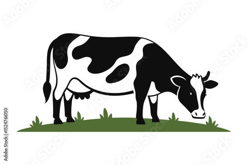 Happy cow grazing in a rural farm field isolated on transparent background
