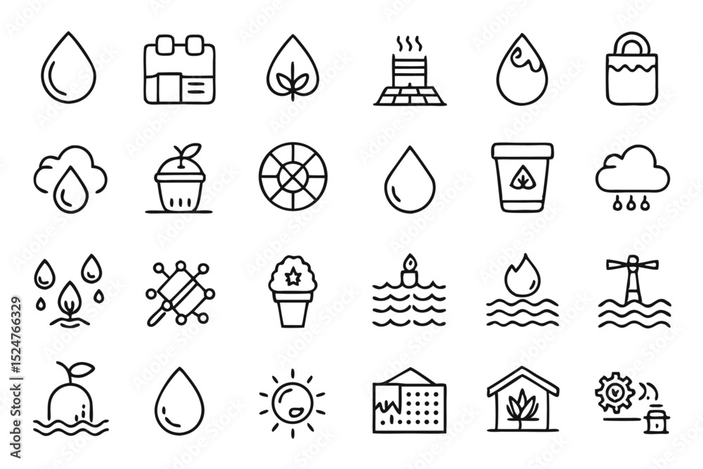 Fototapeta premium Editable stroke outline water icons set isolated on transparent background