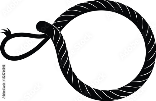 Rope border silhouette, Lasso Rope Coiled icon Design, Black and White. Rope Border Lasso vector illustration.