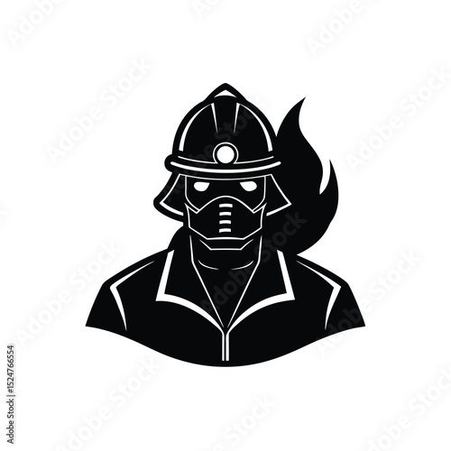 firefighter with helmet  bold black silhouette  re.eps