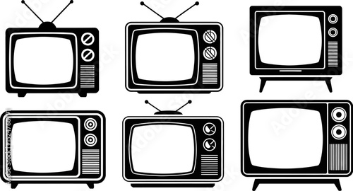 Vintage television set vector illustration retro tv collection antique broadcast media old fashioned design editable stock vector illustration