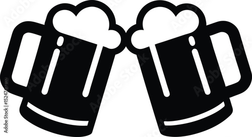 Beer mug silhouette, Two clinking beer mugs icon vector illustration