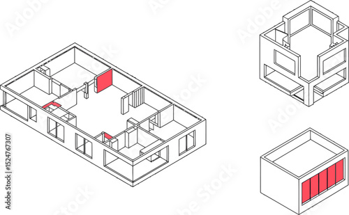 Isometric architectural house floor plan design building construction blueprint layout rendering model editable stock vector illustration
