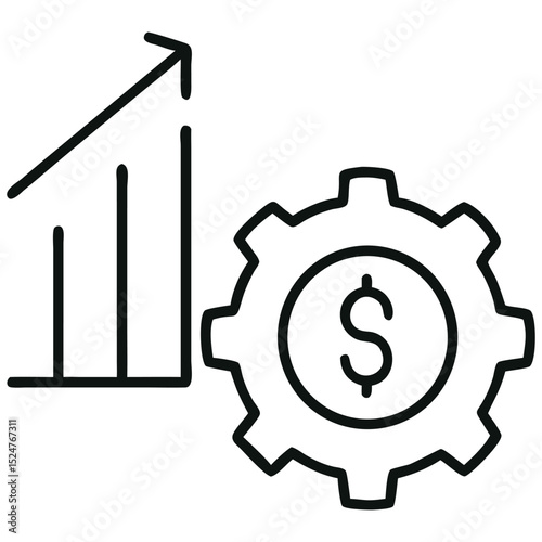 Ascending Chart with Dollar Gear Financial Growth and Mechanism Illustration for Business Concepts