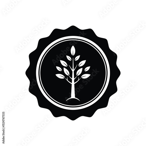 green sustainable badge with tree silhouette.eps