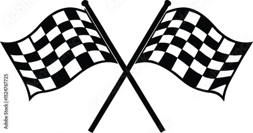 Two crossed checkered Flag NASCAR Racing flag silhouette ,Racing start and finish checkered flag vector illustration