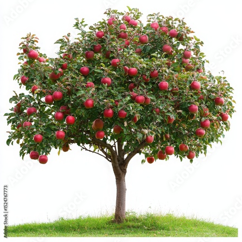 Lush Red Apple Tree Abundant Harvest Isolated on White