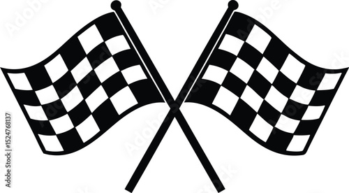 Two crossed checkered Flag NASCAR Racing flag silhouette ,Racing start and finish checkered flag vector illustration
