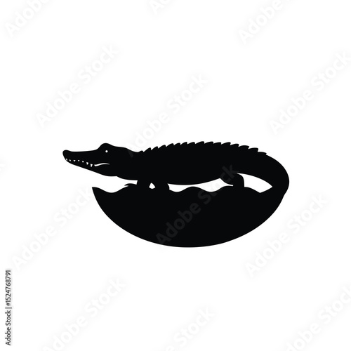 minimalist silhouette of a crocodile in swamp wate.eps