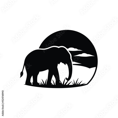 minimalist silhouette of a grazing elephant with s.eps