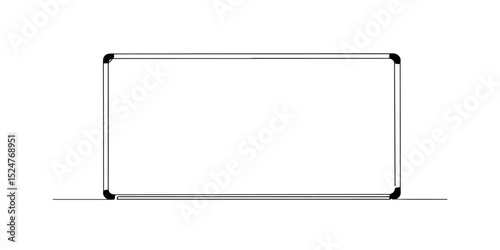 Continuous single line drawing of a whiteboard with a clean rectangular surface, representing brainstorming and idea mapping, line art style vector illustration.