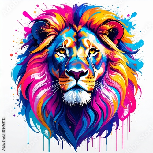 colorful vibrant acrylic painting of Lion icon logo illustration